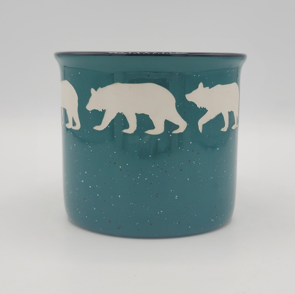 Teal Speckled Campfire Mug Incised Bear Silhouettes Thick Ceramic Liquid Logic - Picture 2 of 10